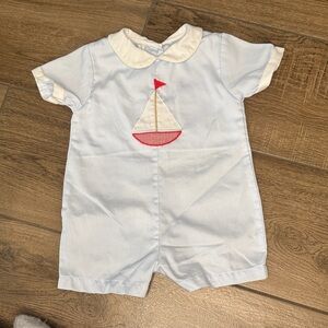 Sailboat Embroidered Light Blue Romper